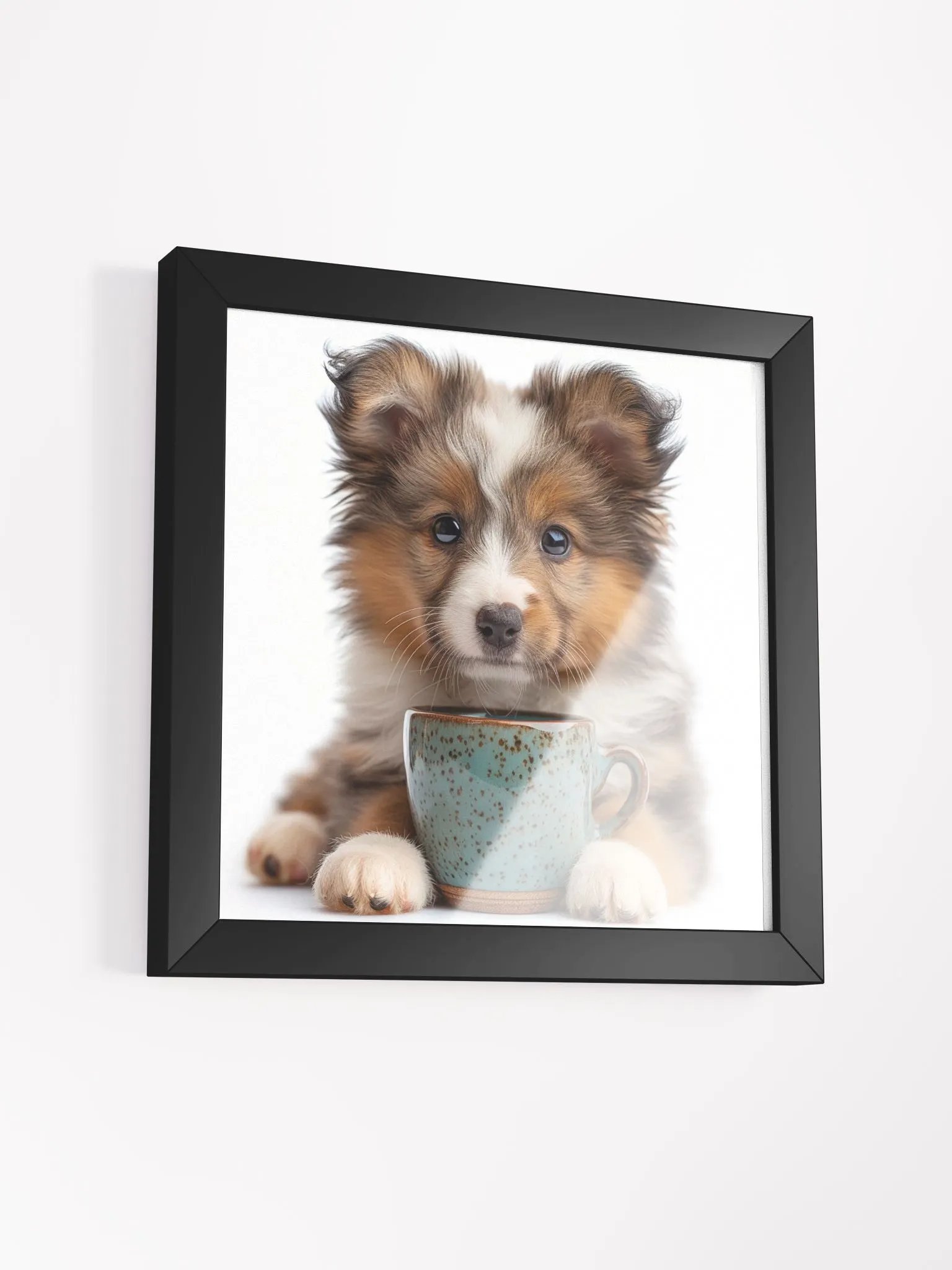Coffee Lover Cute Shetland Sheepdog Puppy Framed Wall Art product image (2)