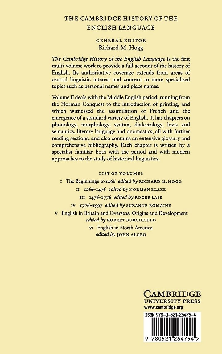 The Cambridge History of the English Language, Vol. 2: 1066-1476 (Volume 2) product image (2)