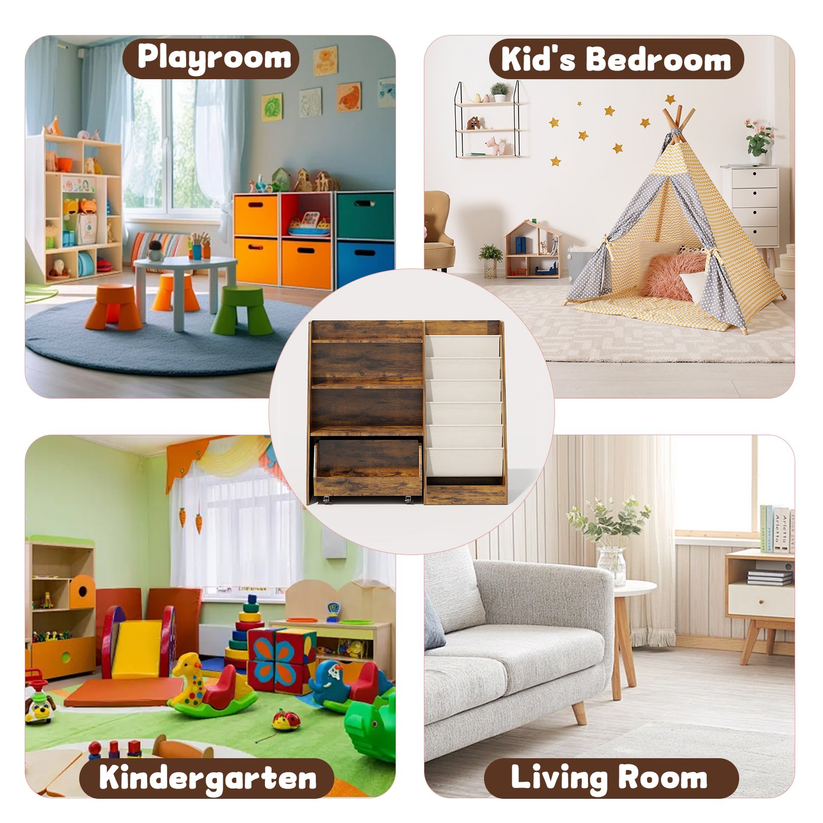 4-Tier Kids Bookshelf and Toy Storage, Book Shelf for Kids Rooms, Wooden bookcase for Toddler Children Baby in Nursery Playroom Living Room - Idea Gifts for Boys and Girls (Brown product image (10)