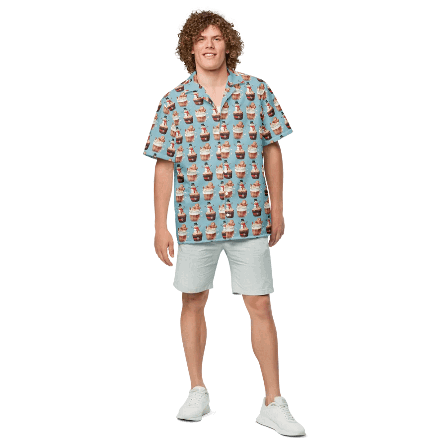 Xmas tea time gingerbread man latte cupcake Unisex Hawaiian Shirt product image (4)