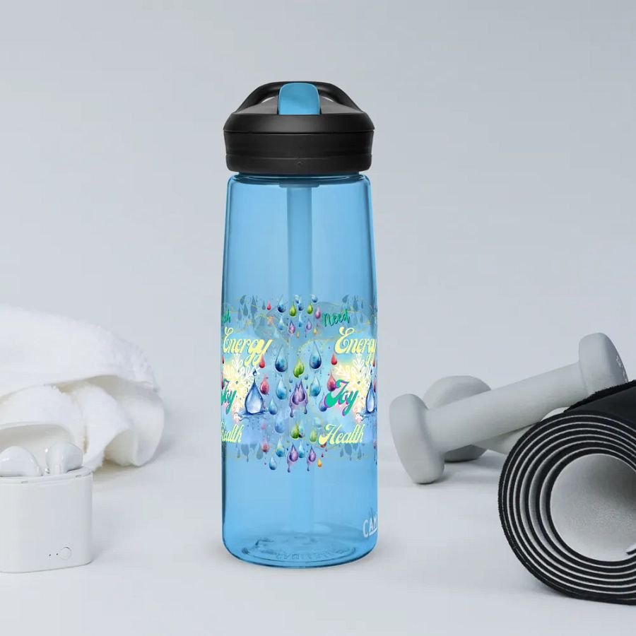 Camelback water bottle with beautiful swirly blue water drop splash and drops design featuring ' Need  Energy Love He product image (11)