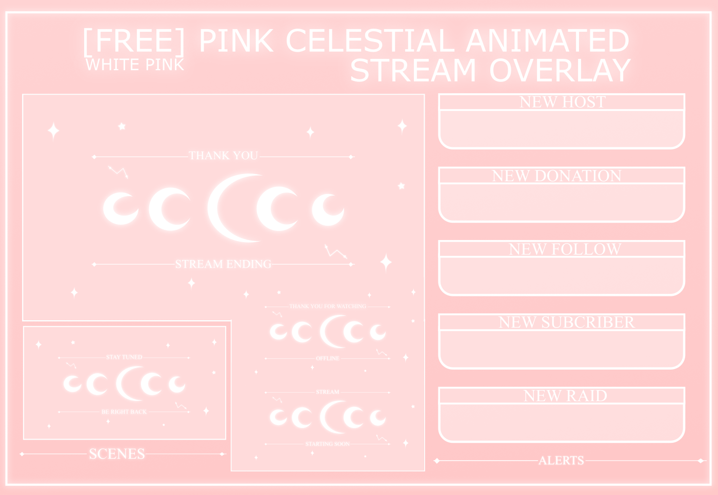 PINK CELESTIAL ANIMATED STREAM OVERLAY, PINK STREAM OVERLAY, ANIMATED OVERLAY, CUTE PINK OVERLAY, SHINNY MOON OVERLAY product image (2)