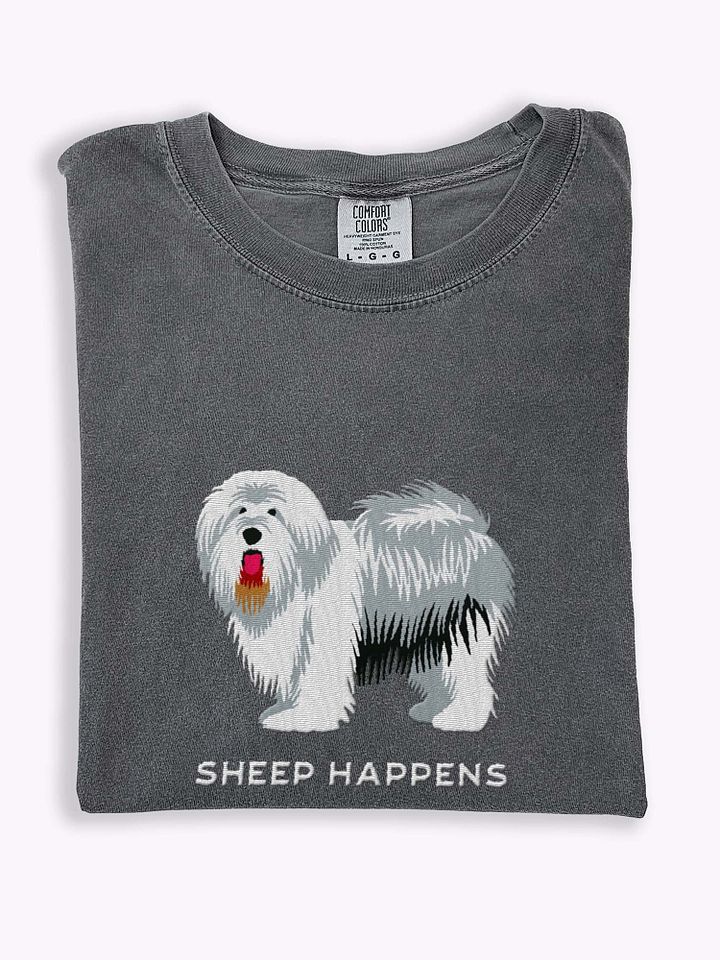 Sheep Happens T-Shirt(Embroidered) of an Old English Sheepdog product image (1)