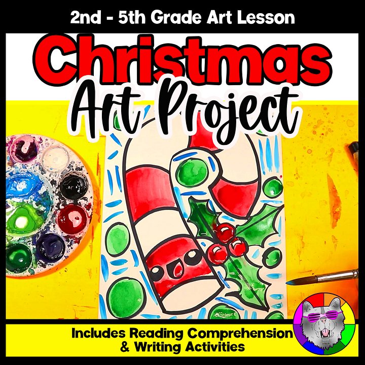 Christmas Art Project Candy Cane Art Lesson Christmas Art Activity December Art product image (1)
