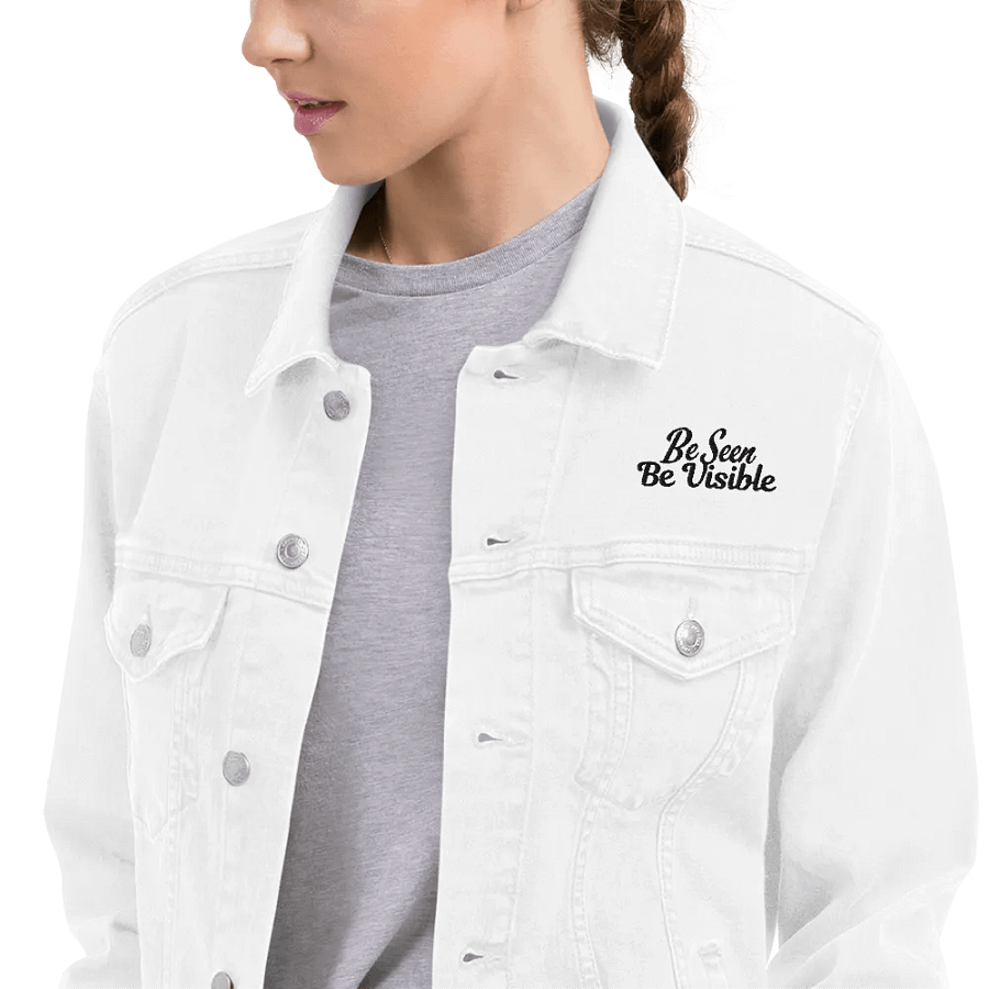 Embroidered Classic White Unisex Denim Jacket product image (3)