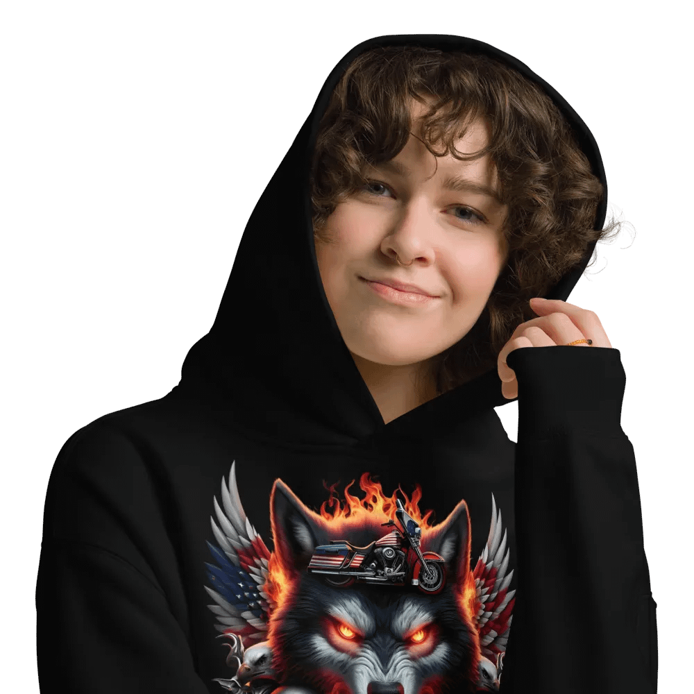 Fierce Wolf & Motorcycle Gothic Hoodie #34 product image (9)
