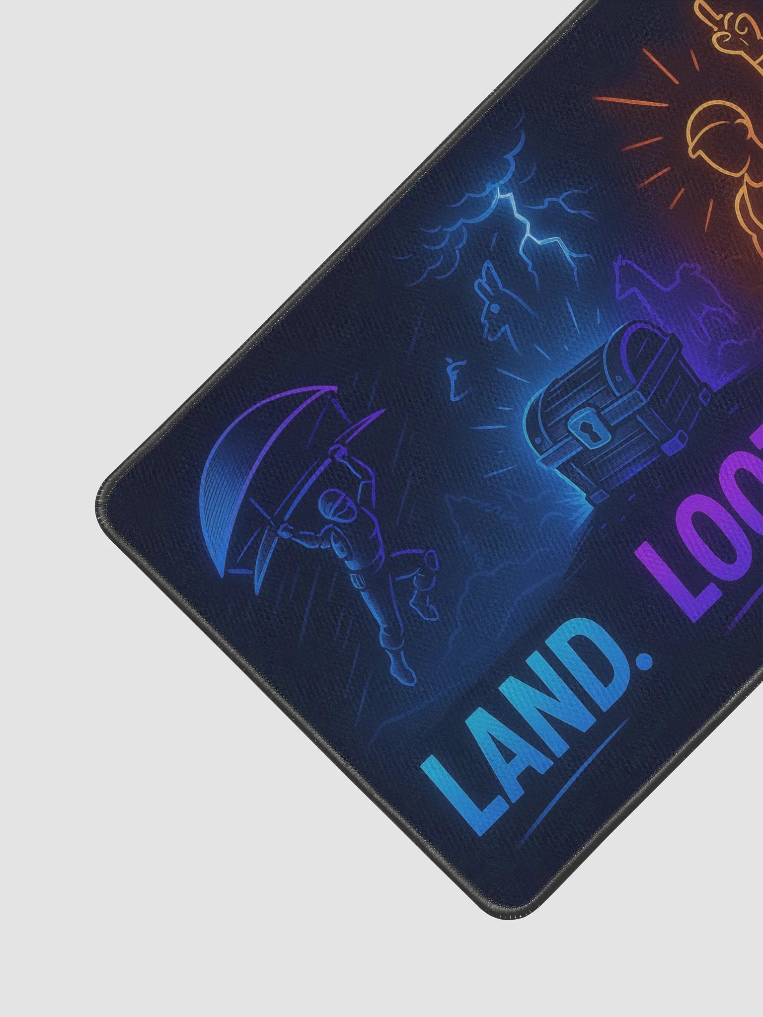 Land. Loot. Clip.” Neon Glow Mouse Pad (18" x 12") product image (2)