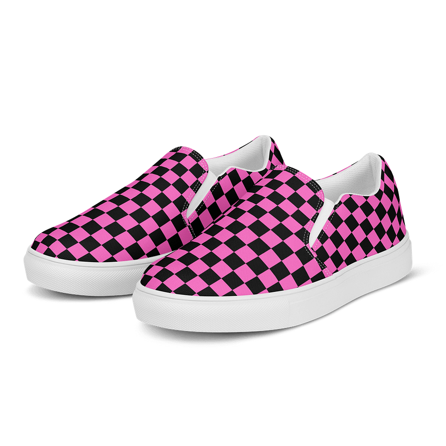Pink Checkerboard Women's Slip-Ons Canvas Shoes product image (3)
