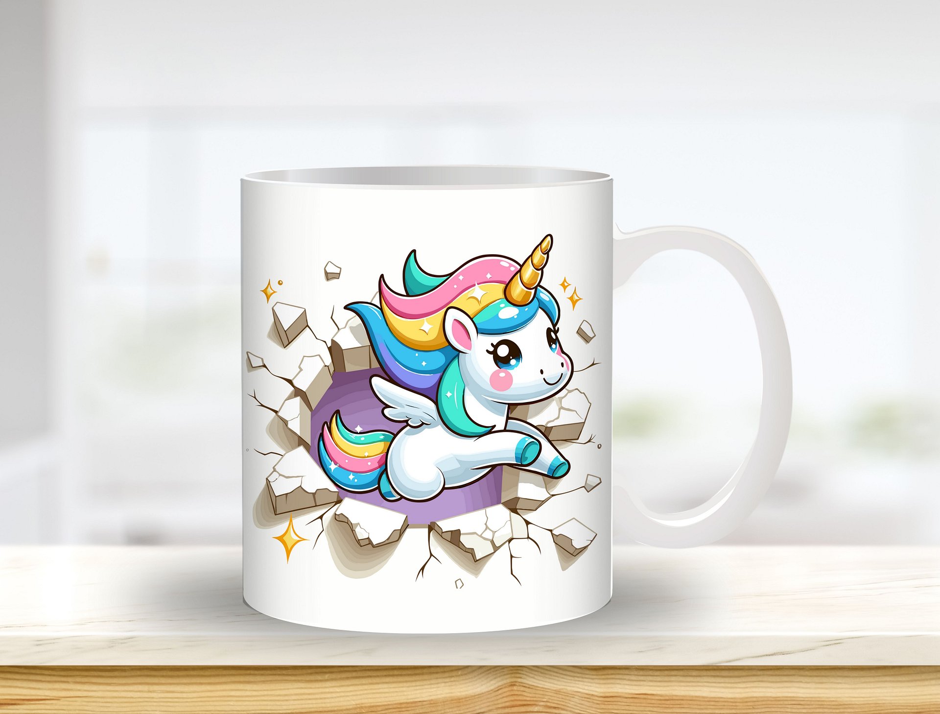 Cartoon Unicorn Wall Breakthrough Mug Sublimation Design, 11oz & 20oz Mug Template, Mug Wrap Template PNG, Digital Download product image (1)