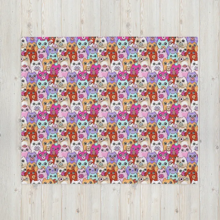 Whimsical Cat Faces and Doughnuts Throw Blanket product image (2)