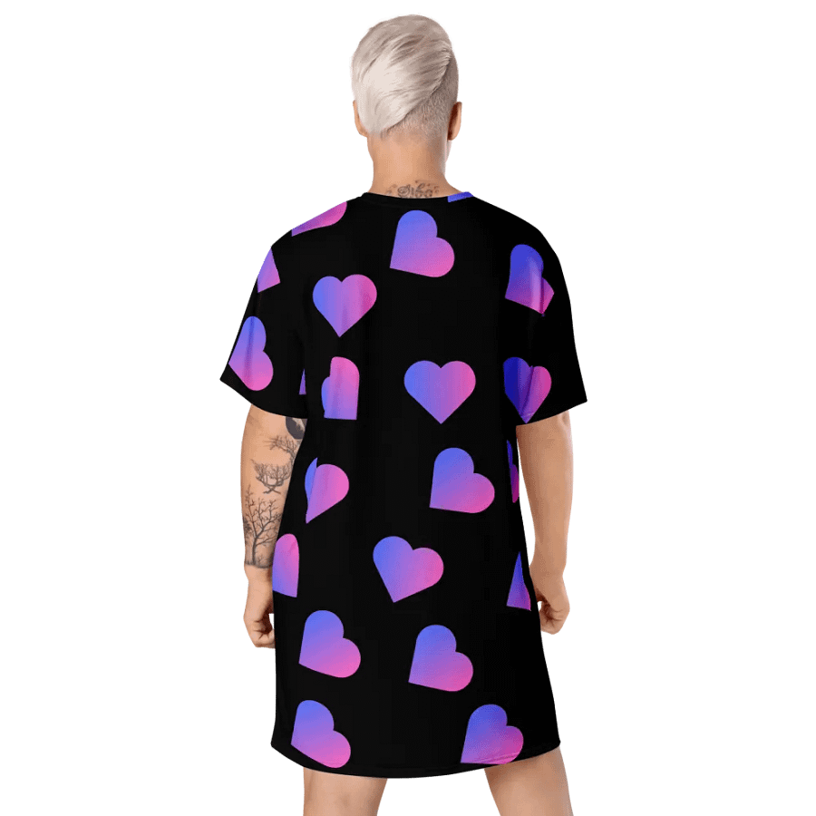 Love Pattern Pink Hearts on Black Background Ladies T Shirt Dress product image (9)