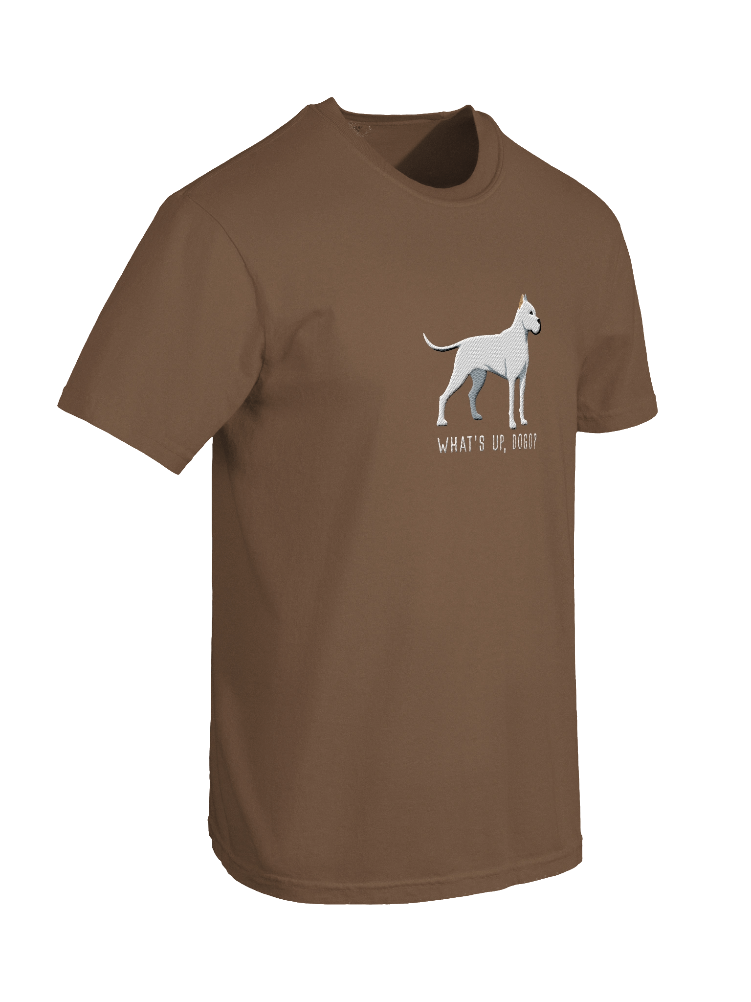 What's Up, Dogo? T-Shirt(Embroidered) of a Dogo Argentino(White, Cropped Ears) product image (28)
