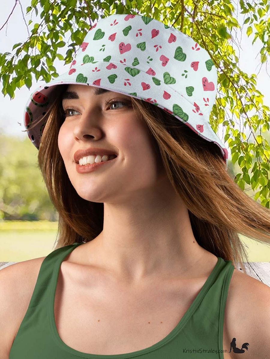 Watermelon Splash Reversible Bucket Hat Watermelons and Hearts product image (5)