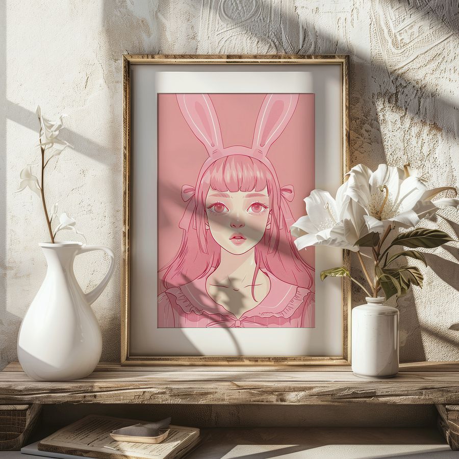 Pink Rabbit Girl Coquette Art Print product image (20)