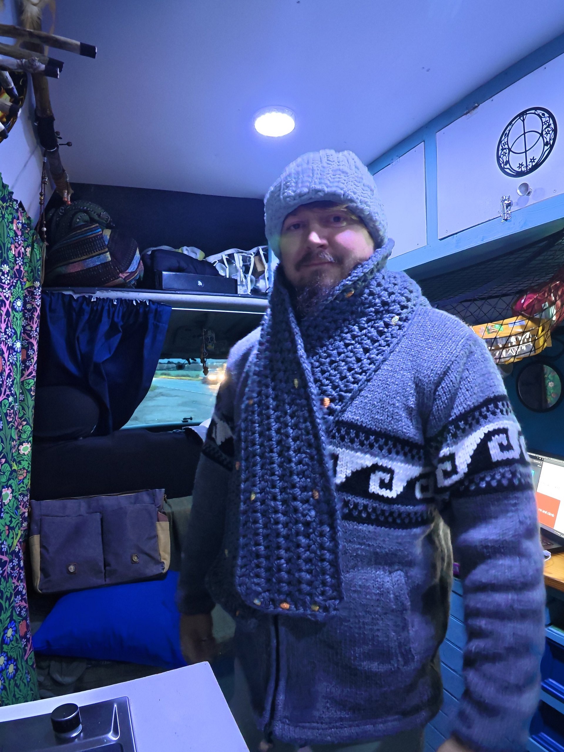 Crocheted Grey Chunky Scarf With Inset Beads - One Off product image (3)