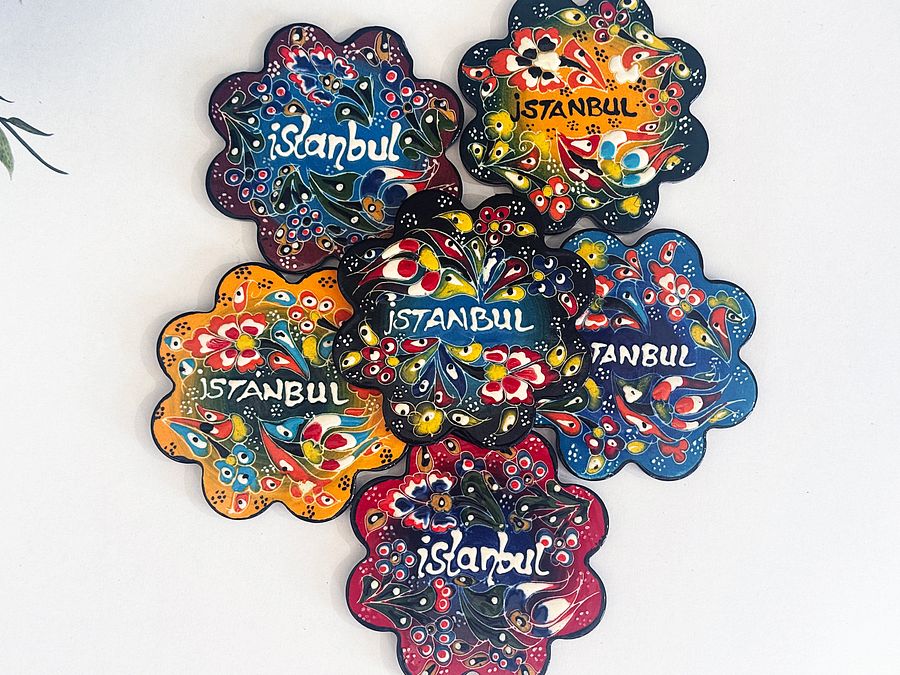 Ceramic coasters (11 cm, red) — handmade pottery, handmade ceramic, home decor, handmade gift, Turkish ceramic product image (4)