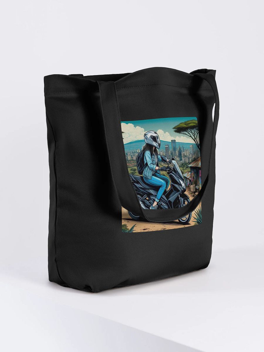 Ride in Style Eco-Friendly Tote Bag | biker girl in Nairobi kenya by AI product image (8)