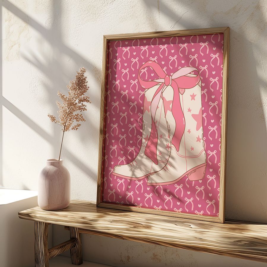 Cowgirl Boots with Pink Ribbon Coquette Art Print product image (20)