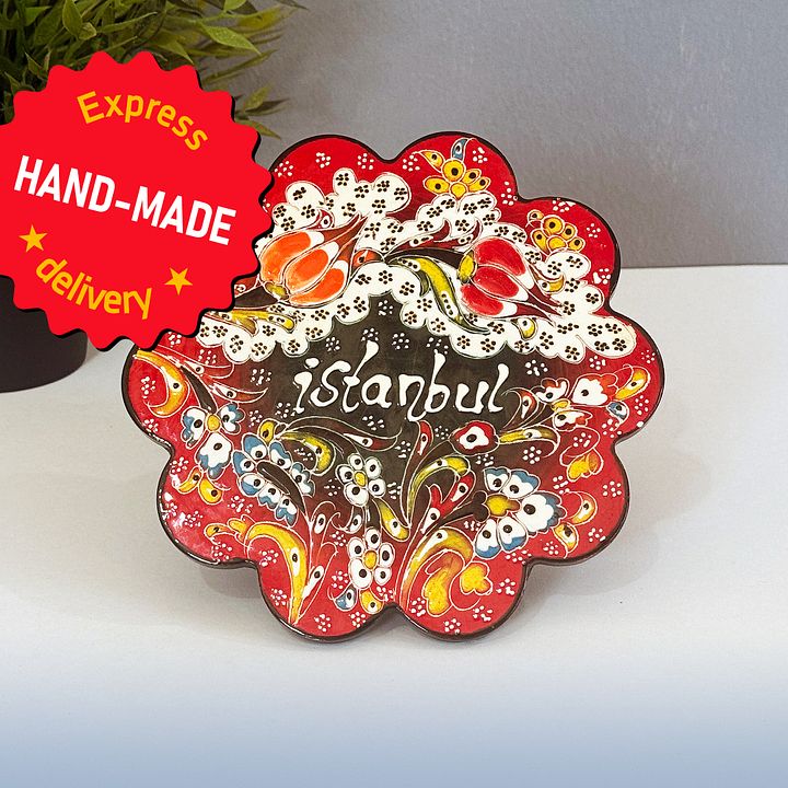 Ceramic coasters (18 cm, big, red) — handmade pottery, handmade ceramic, home decor, handmade gift, Turkish ceramic product image (1)