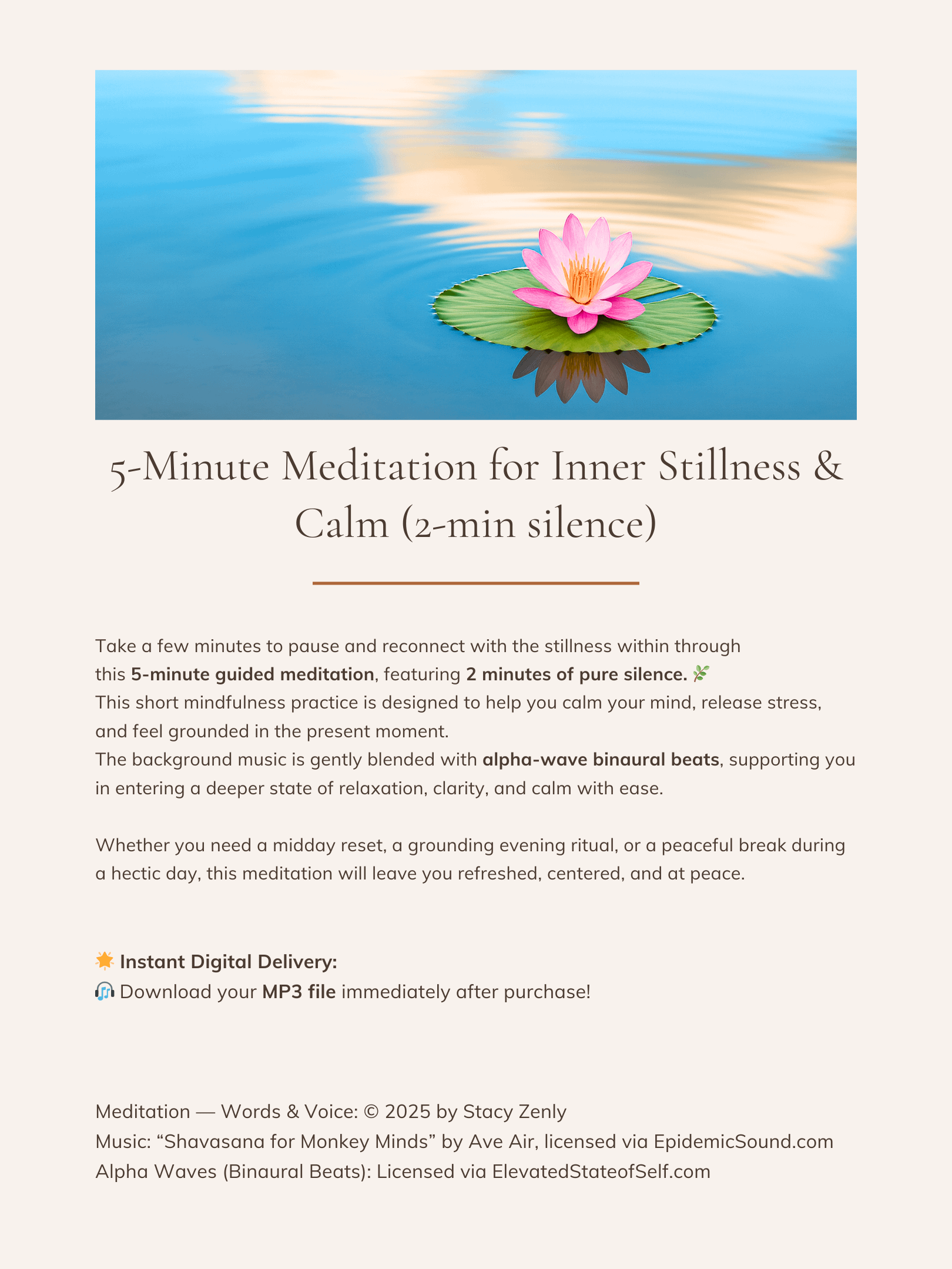 5-Minute Meditation for Inner Stillness & Calm (2-min silence) | MP3 Audio Download product image (2)