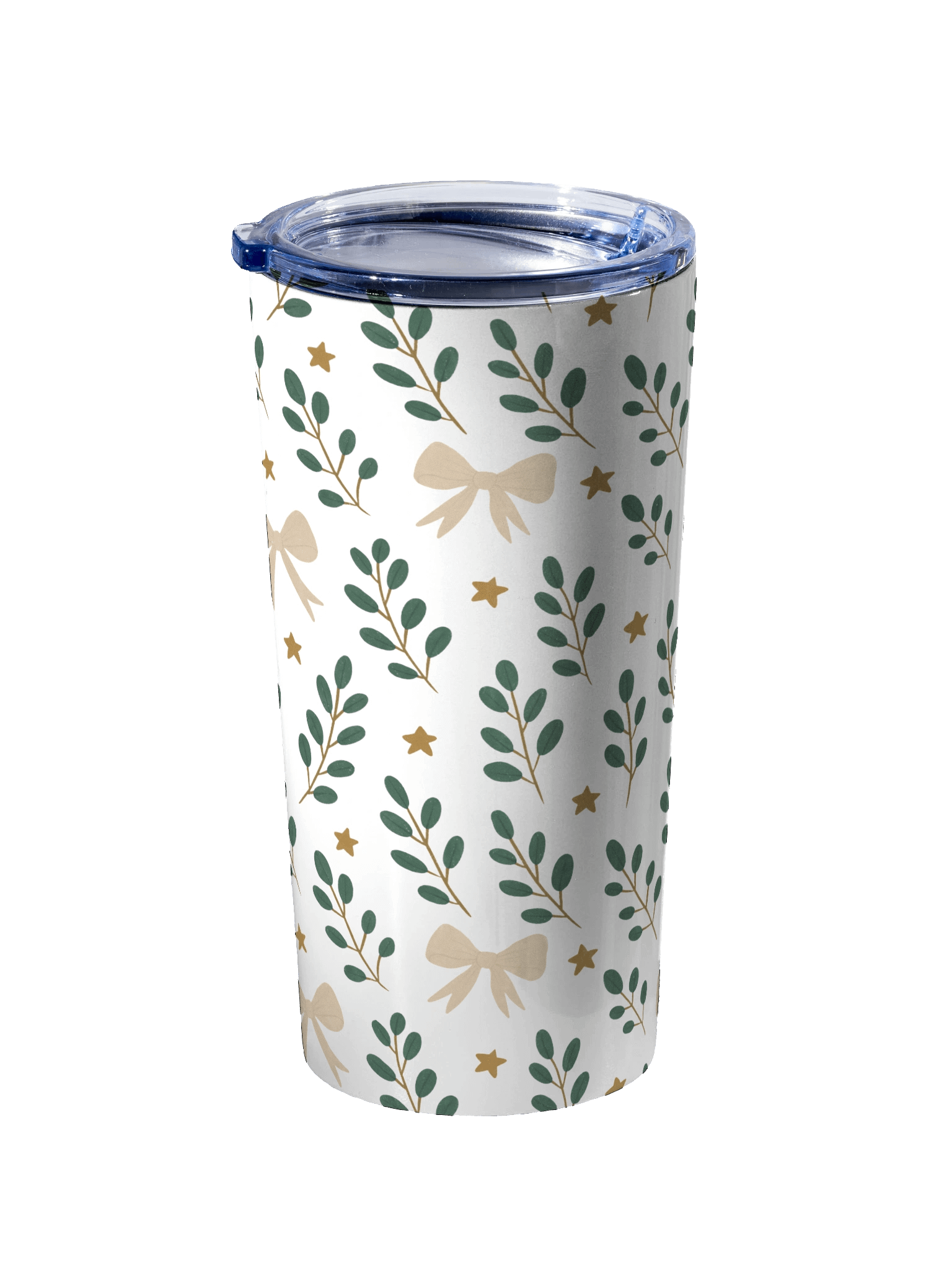 Stainless steel tumbler ribbons & stars botanical Christmas. Elegant holiday insulated drinkware product image (2)
