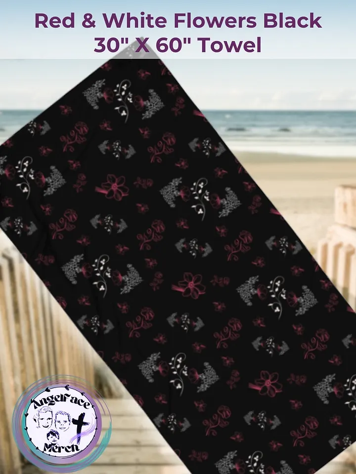 Red and White Flowers Black Towel product image (1)