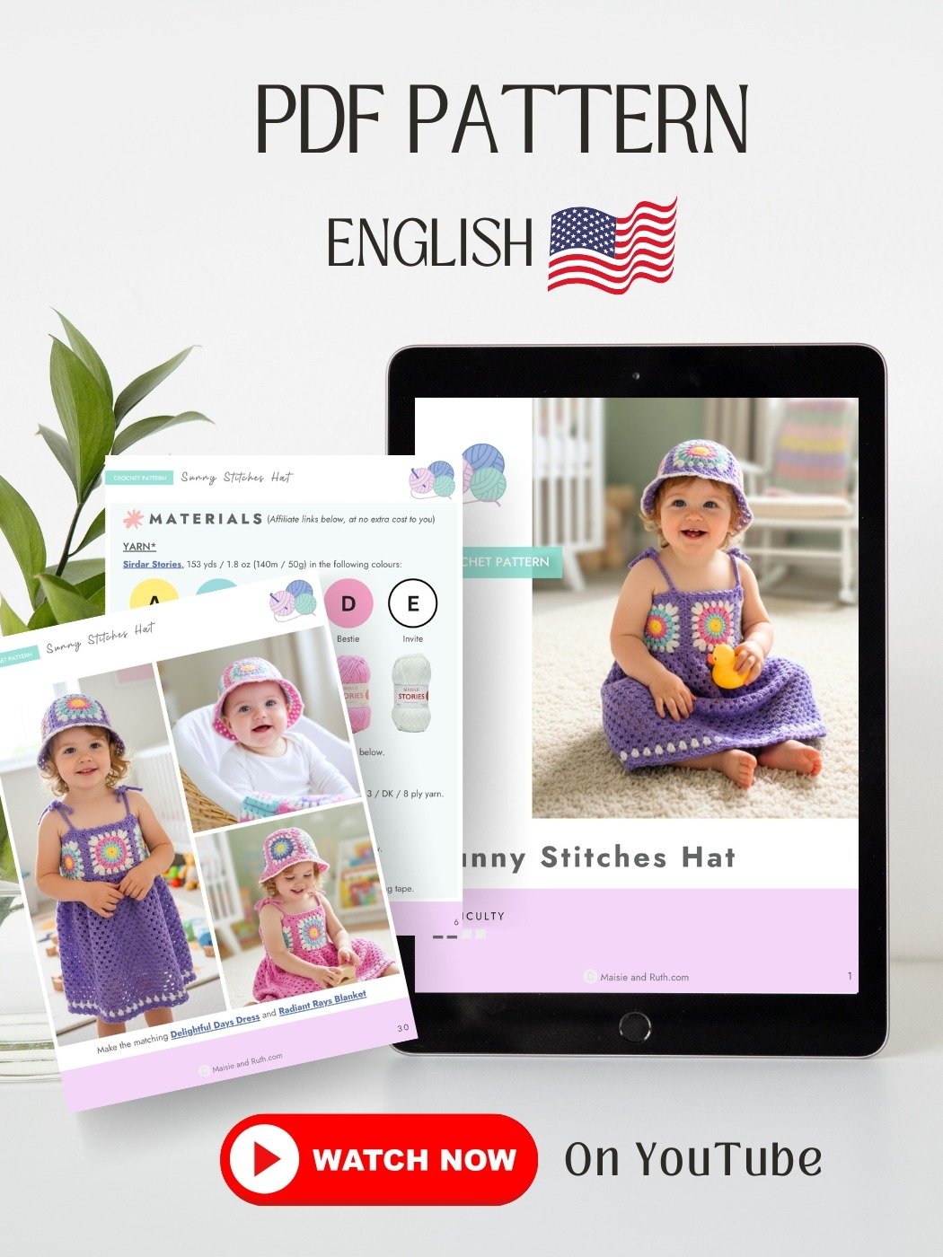 Sunburst Crochet Bucket Hat Pattern – Granny Square Summer Hat – DIY Colorful Festival Hat – Crochet PDF Pattern product image (2)