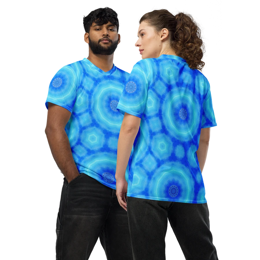 Abstract Circular Pattern in Blues Unisex V Neck Sports Jersey product image (1)