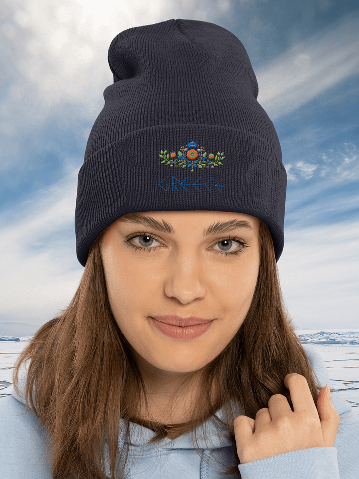 Hellenic Blossom – Greece Edition Embroidered Beanie; Navy product image (1)
