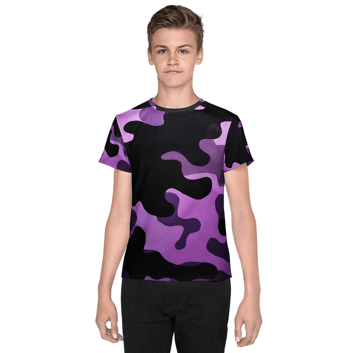 Youth Crew Neck T-Shirt black and purple camo product image (1)