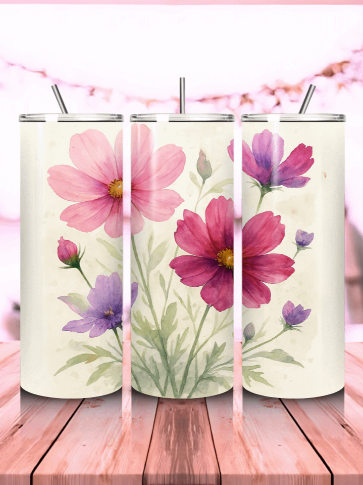 Cosmos Tumbler Wrap PNG – 20oz Skinny Sublimation Design with Watercolor Spring Cosmos Flowers & Soft Pastel Colors – Perfect Gift for Spring Lovers – 300 DPI Instant Digital Download product image (1)