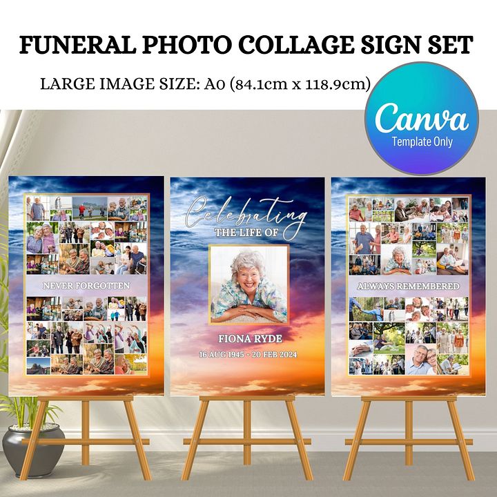 Magic Sky Funeral Photo Collage Sign Set Canva Template product image (1)