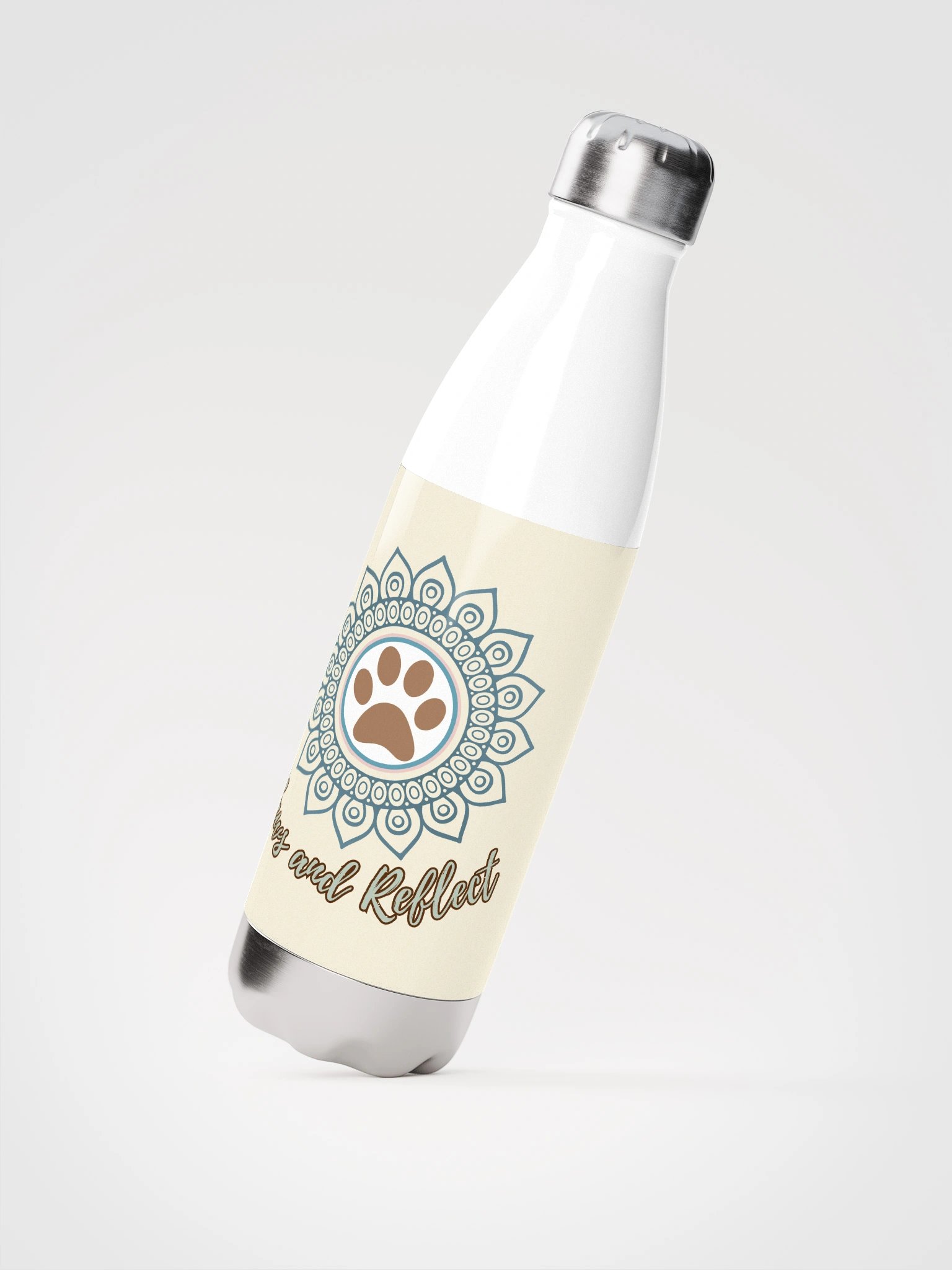 Paws and Reflect Mandala Paw Print Double-Wall Stainless Steel Water Bottle - Apricot White product image (2)