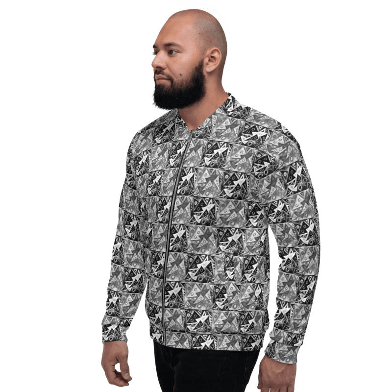 Abstract Triangles in Grey, Black and White Unisex Bomber Jacket product image (10)