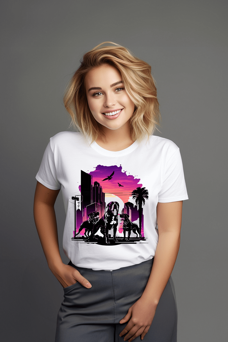 Purple Retro Three Big Dogs Regular Fit T-shirt product image (1)