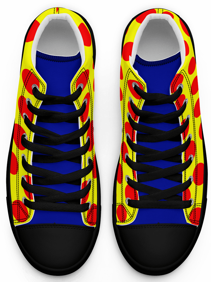 Red Polka Dots on Yellow Men's High Top Canvas Shoes product image (1)
