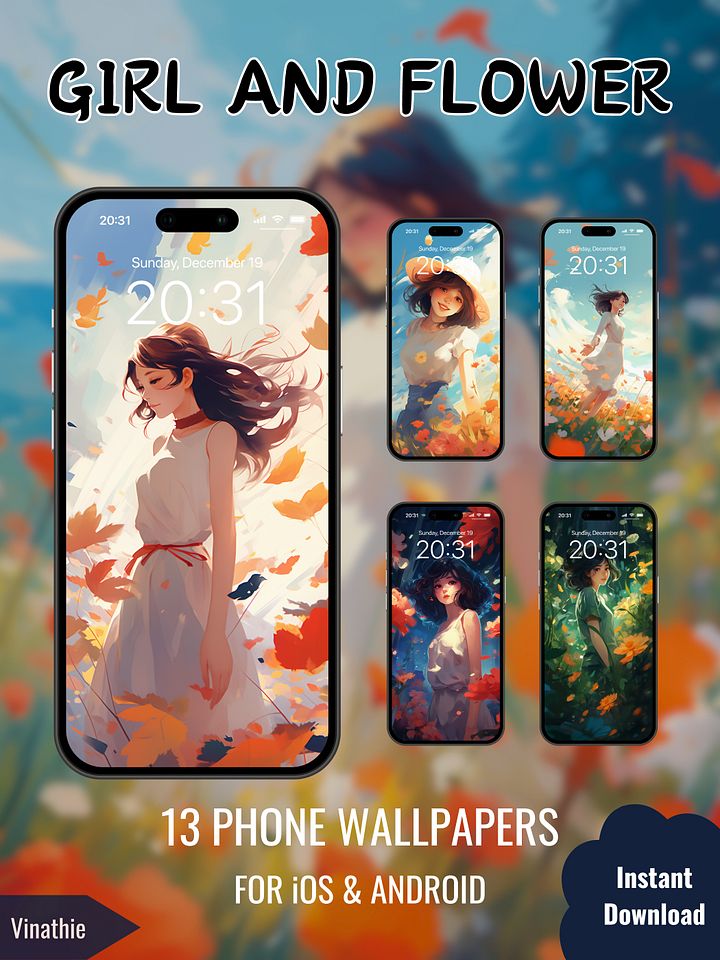 Girl And Flower | Anime Girl | Phone Wallpaper product image (1)