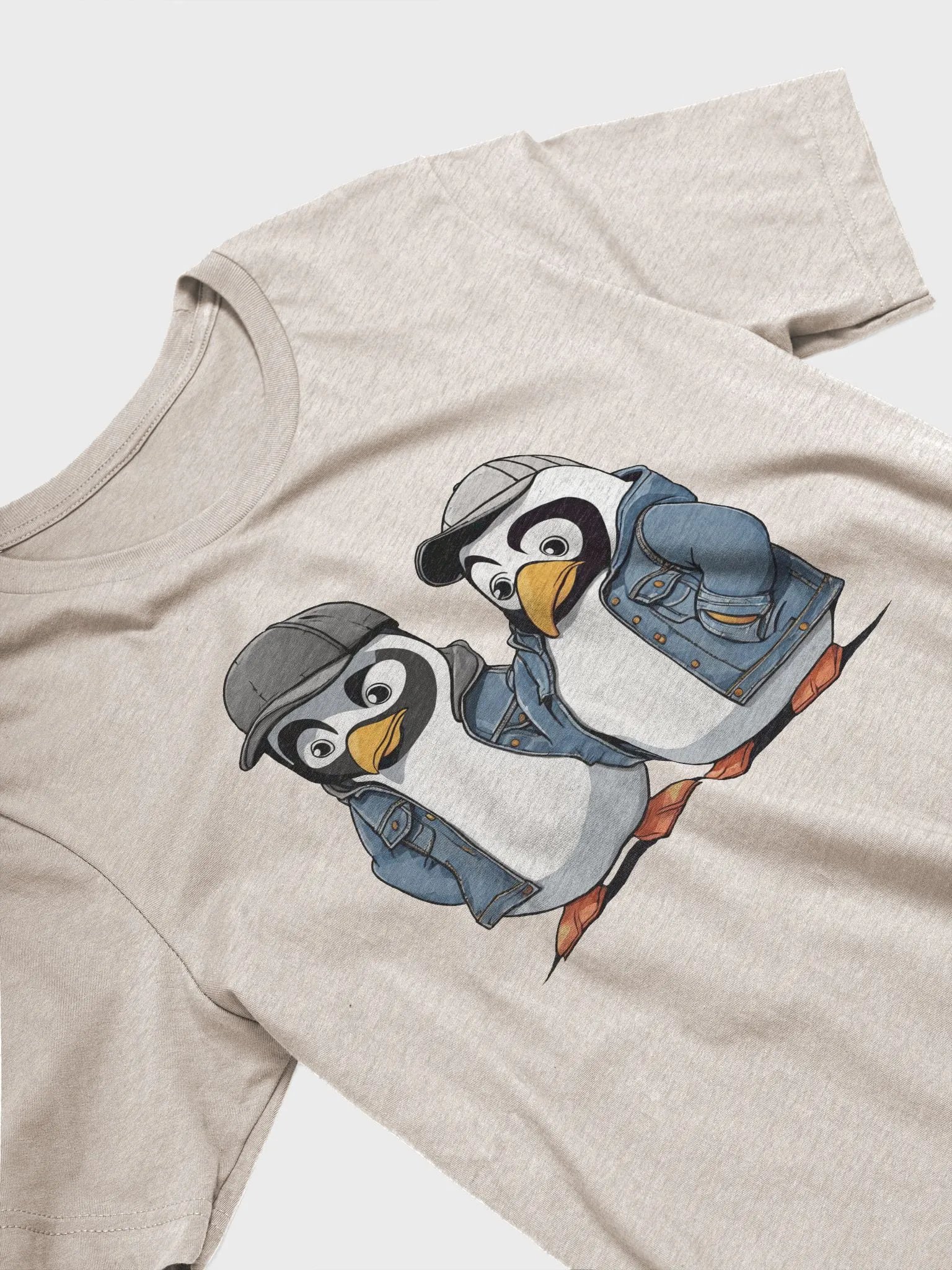 2 penguins wearing a denim jacket and hats product image (24)