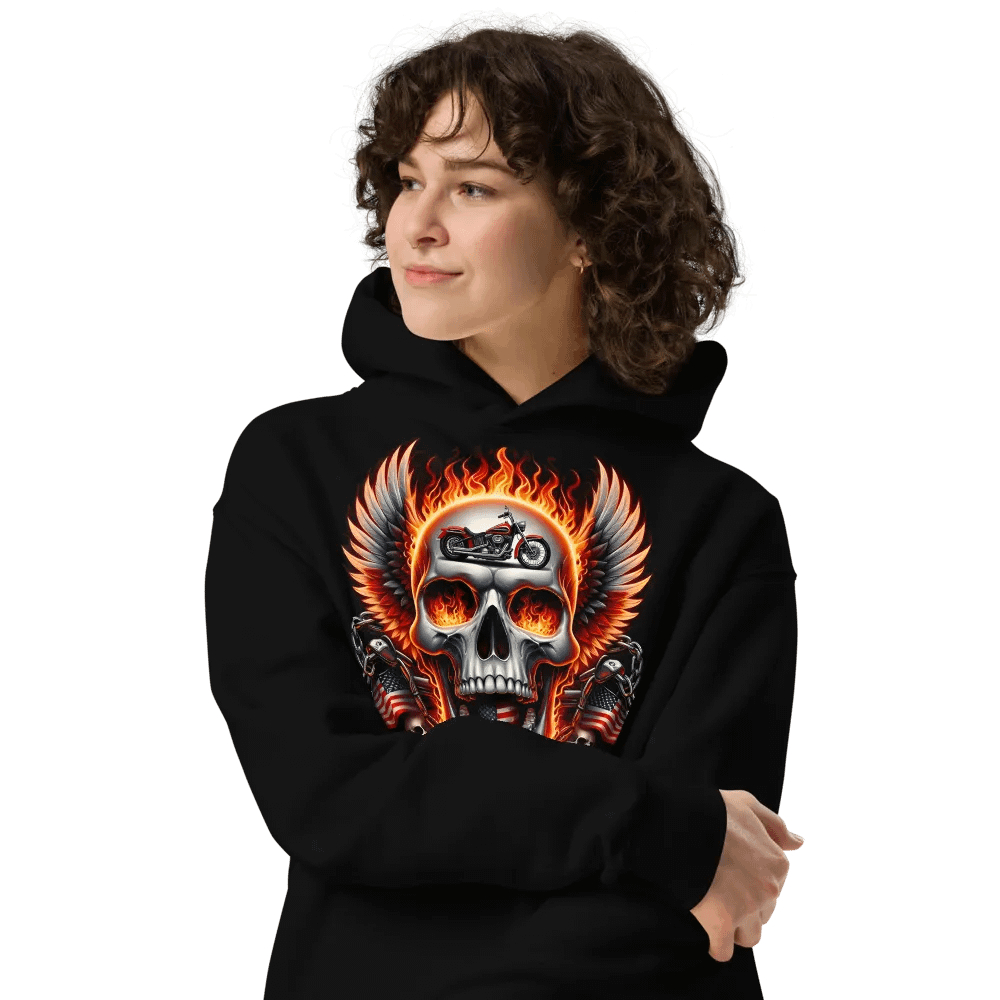 Flaming Skull Motorcycle Unisex Hoodie #8 product image (4)