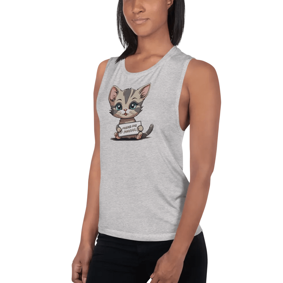 Make me Purrrr flowy muscle tank with cute flirty kitty product image (10)
