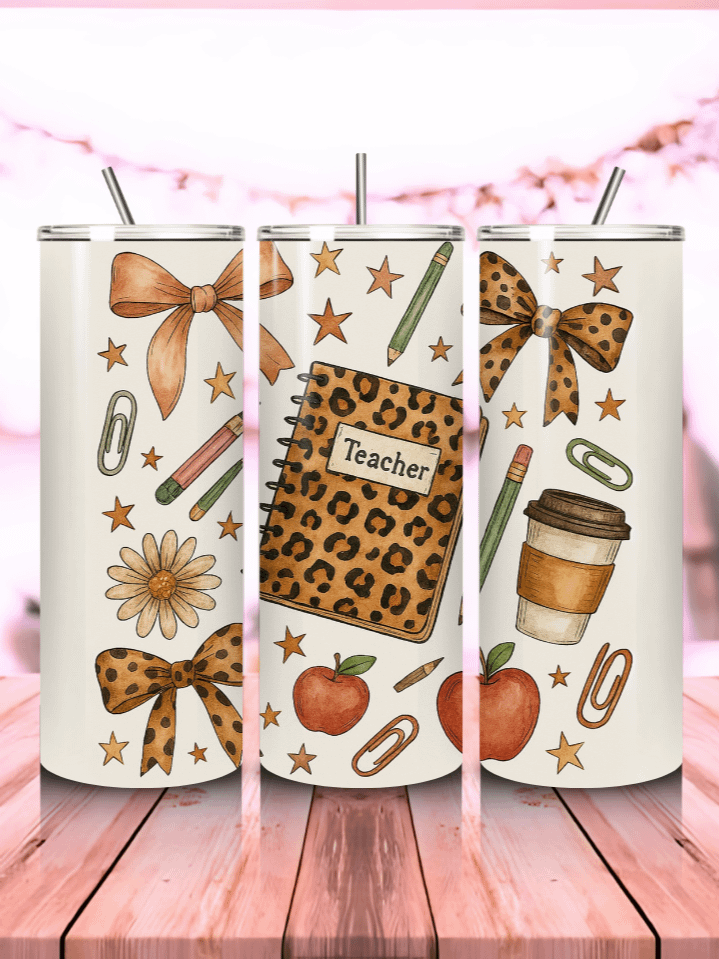 Leopard Print Teacher Tumbler Wrap PNG – 20oz Skinny Sublimation Design with Bold Animal Pattern & Fun Teacher Quote – Trendy Back to School Style – 300 DPI Instant Digital Download product image (1)