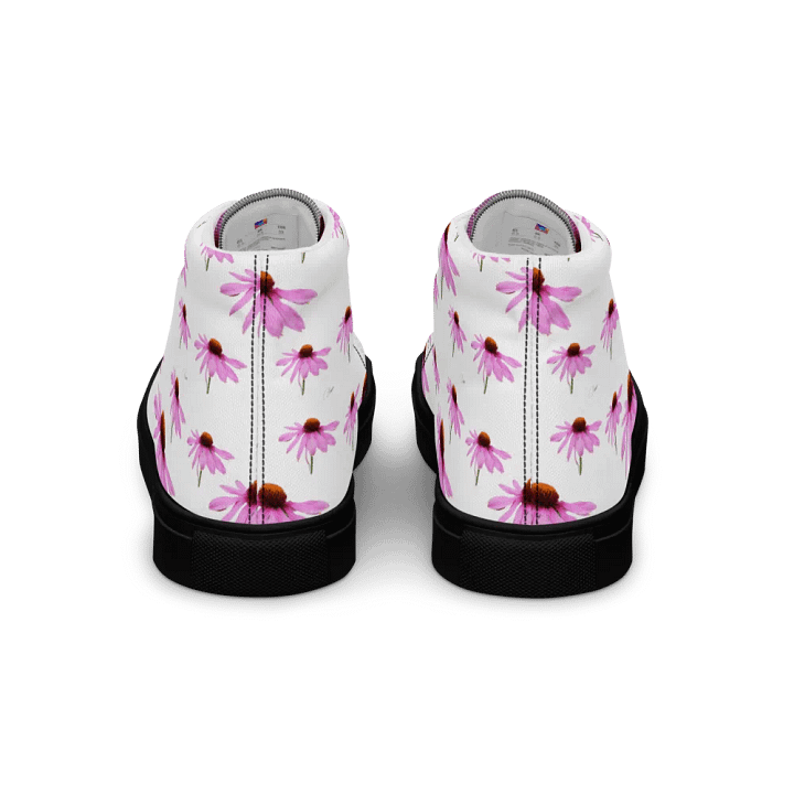 Abstract Delicate Pink Repeating Cone Flowers Women's Black Toe High Top Canvas Shoes product image (2)
