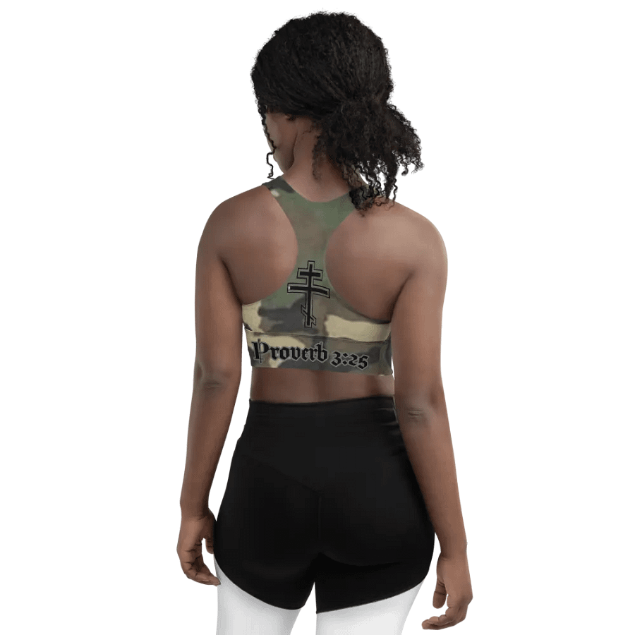 Faithful Camo: Proverb 3:25 Longline Sports Bra - Woodland product image (5)