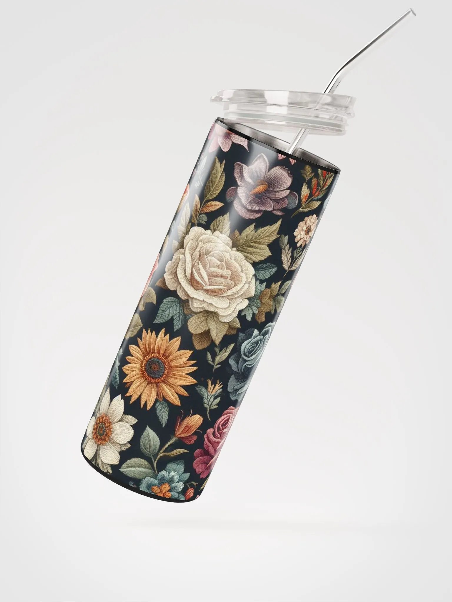 Floral Embroidered Stainless Steel Tumbler - Sustainable Elegance product image (2)