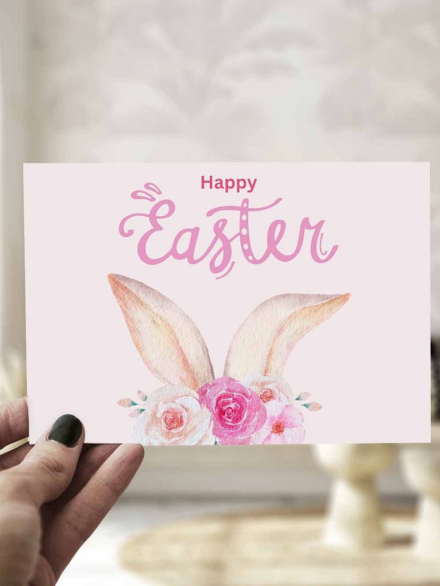 Pink Floral and Bunny Happy Easter Greeting Card product image (1)