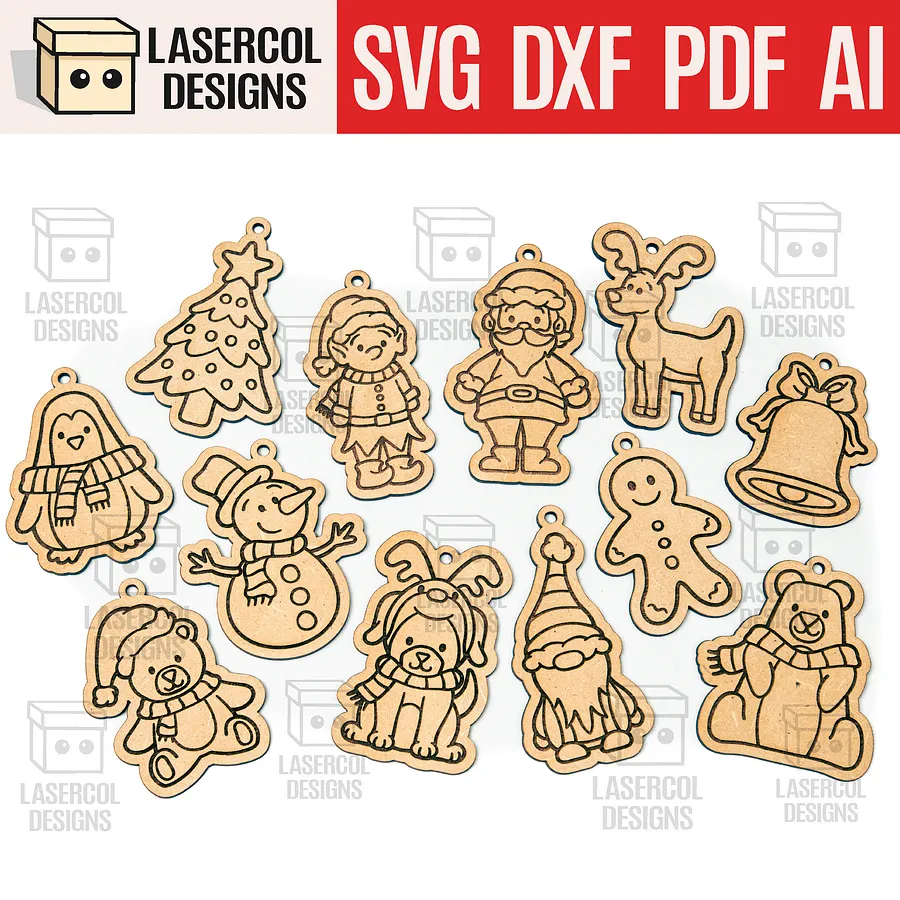Christmas Ornaments Mega Bundle (12 Sets, +120 Ornaments) - Laser Cut Files product image (5)