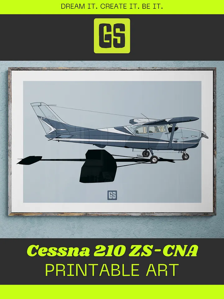 Cessna 210 ZS-CNA Printable Aviation Wall Art with Blue and White Background product image (1)
