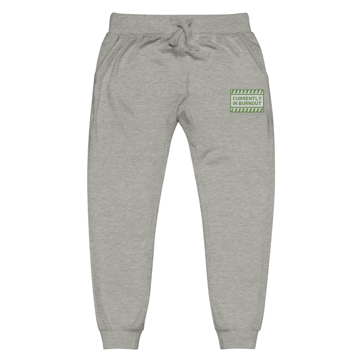 CURRENTLY IN BURNOUT (light green design) embroidered fleece joggers product image (2)