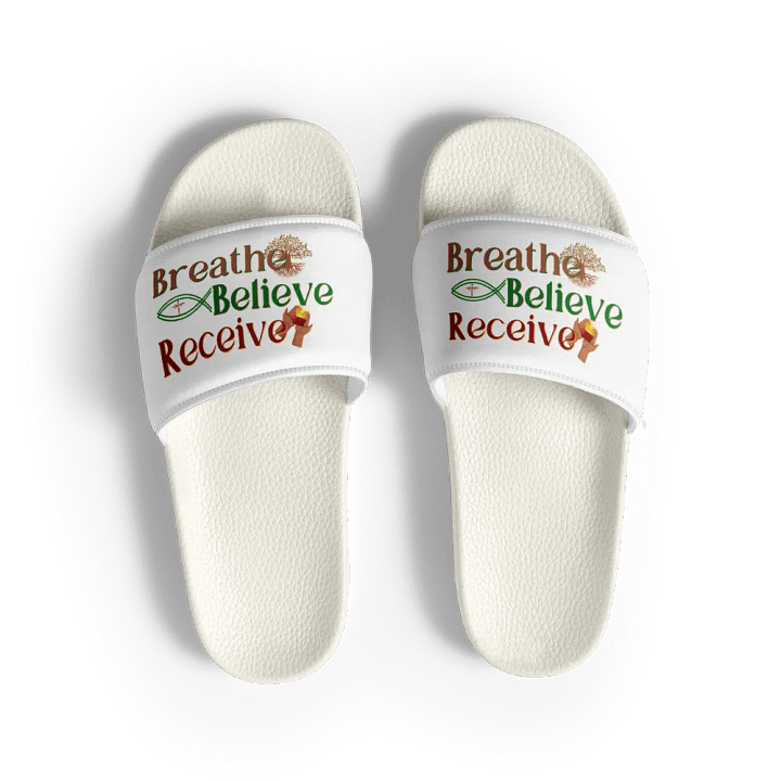 BREATHE BELIEVE RECIEVE WOMEN'S SLIDES, INSPIRATIONAL MOTIVATIONAL, SELF-AFFIRMATION, POSITIVE VIBES, GIFT IDEA product image (1)