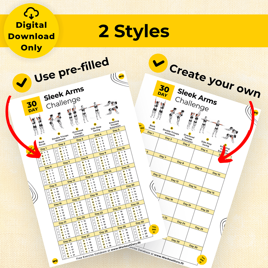 30 Day Sleek Arms Challenge - Printable Workout Tracker product image (4)